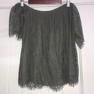 Off the Shoulder Green Lace American Eagle Top